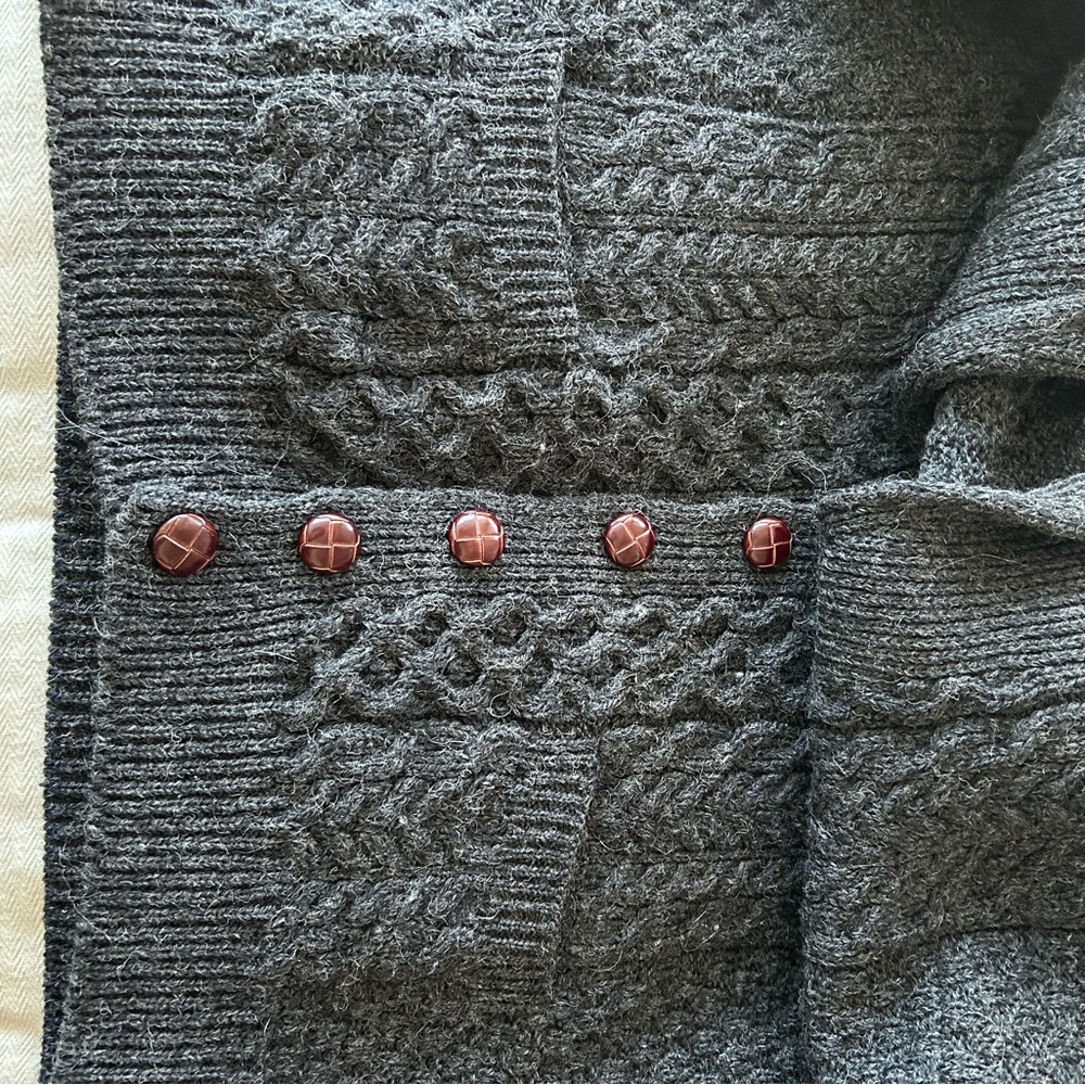 Dark Gray Blarney Woollen Mills Pure New Wool Cardigan Sweater Large - Picture 6 of 12